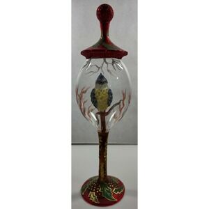 Hand Made/Painted Glass Tabletop Ornament "Red Christmas Dove" - Made in Poland
